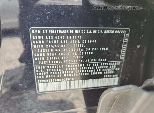 3VVCX7B24NM028616 2022 VOLKSWAGEN TAOS Черный Вид наклейки с VIN-кодом