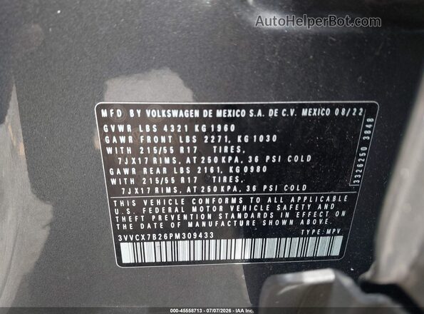 3VVCX7B26PM309433 2023 VOLKSWAGEN TAOS Gray Շարժիչի բաժամունքի տեսք