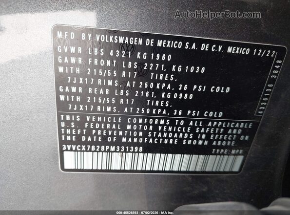 3VVCX7B28PM331398 2023 VOLKSWAGEN TAOS Gray Вид підкапотного простору