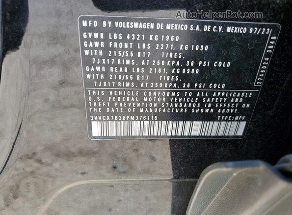 3VVCX7B28PM376115 2023 VOLKSWAGEN TAOS Black VIN կոդի պիտակի տեսք
