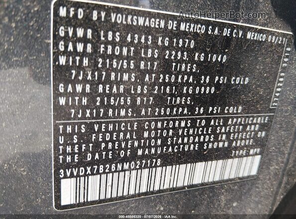 3VVDX7B26NM027178 2022 VOLKSWAGEN TAOS Gray Engine compartment view