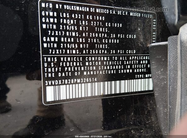 3VVDX7B28PM326514 2023 VOLKSWAGEN TAOS Black Widok komory silnika
