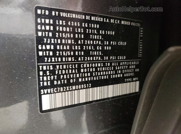 3VVEC7B2XSM069512 2025 VOLKSWAGEN TAOS Gray Widok naklejki z numerem VIN