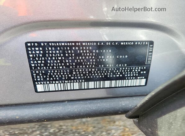 3VVER7RMXTM009589 2026 VOLKSWAGEN TIGUAN Silver VIN sticker view