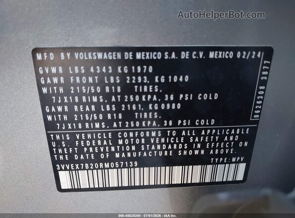 3VVEX7B20RM057139 2024 VOLKSWAGEN TAOS Silver ძრავის განყოფილების ხედი
