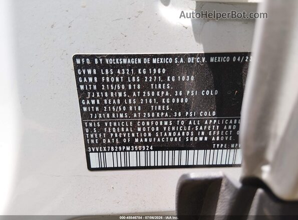 3VVEX7B29PM350924 2023 VOLKSWAGEN TAOS White Вид підкапотного простору