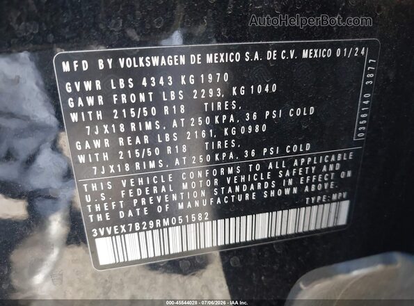 3VVEX7B29RM051582 2024 VOLKSWAGEN TAOS Black Vista del compartimento del motor