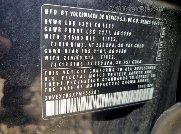 3VVEX7B2XPM368381 2023 VOLKSWAGEN TAOS Black Widok naklejki z numerem VIN
