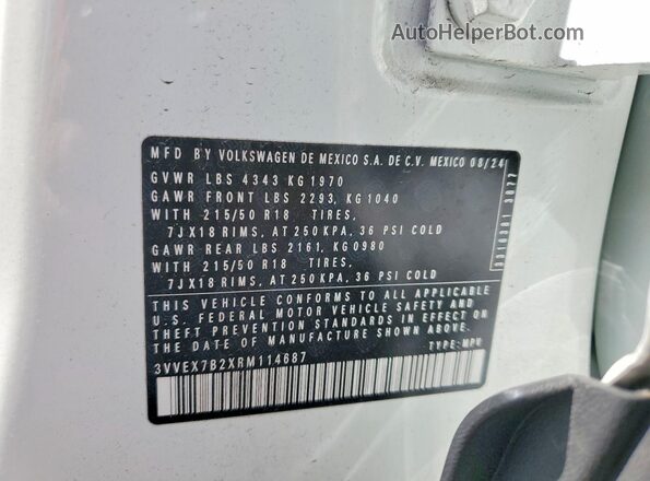 3VVEX7B2XRM114687 2024 VOLKSWAGEN TAOS Белый Вид наклейки с VIN-кодом