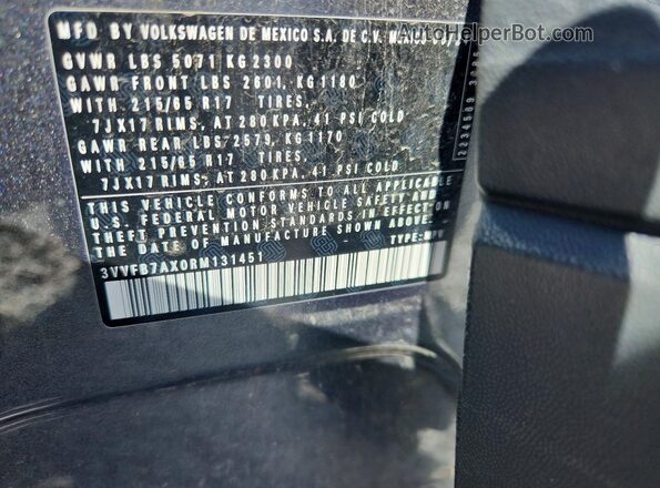 3VVFB7AX0RM131451 2024 VOLKSWAGEN TIGUAN Gray Вид підкапотного простору