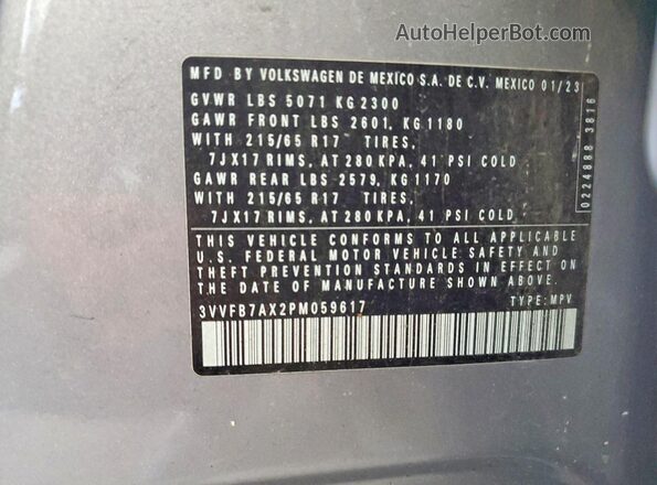 3VVFB7AX2PM059617 2023 VOLKSWAGEN TIGUAN Серебряный Панорамный вид салона 360°