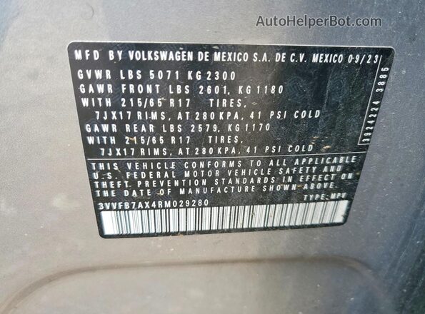 3VVFB7AX4RM029280 2024 VOLKSWAGEN TIGUAN Gray Vista de la etiqueta del VIN
