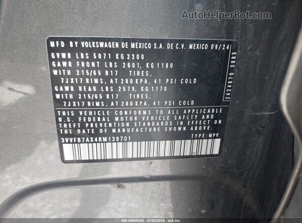3VVFB7AX4RM139701 2024 VOLKSWAGEN TIGUAN Gray ძრავის განყოფილების ხედი