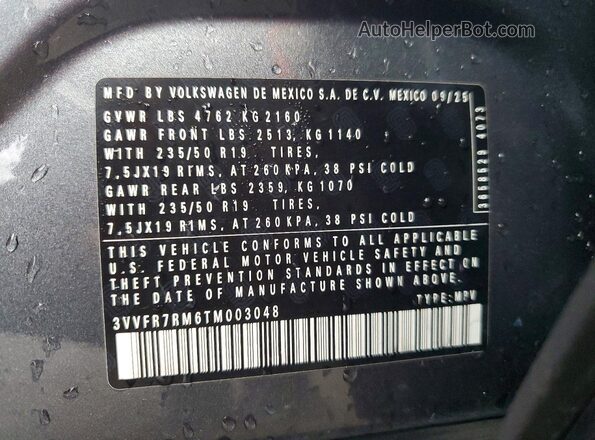 3VVFR7RM6TM003048 2026 VOLKSWAGEN TIGUAN Gray Vista de la etiqueta del VIN