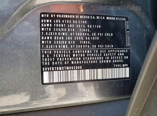 3VVFR7RMXTM062698 2026 VOLKSWAGEN TIGUAN Gray VIN კოდის სტიკერის ხედი