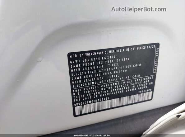 3VVGR7RM0TM035725 2026 VOLKSWAGEN TIGUAN White Widok komory silnika