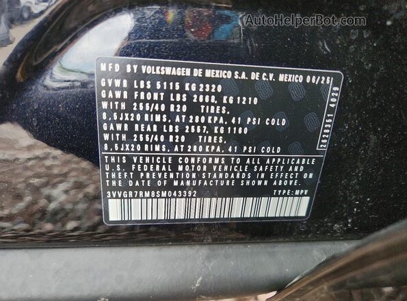 3VVGR7RM8SM043392 2025 VOLKSWAGEN TIGUAN Black Սալոնի 360 աստիճան տեսք