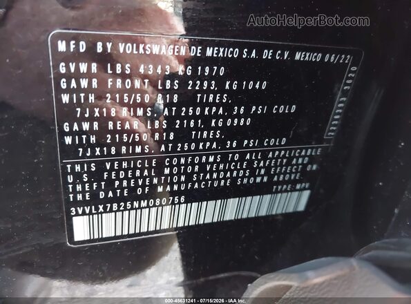 3VVLX7B25NM080756 2022 VOLKSWAGEN TAOS Black Widok komory silnika