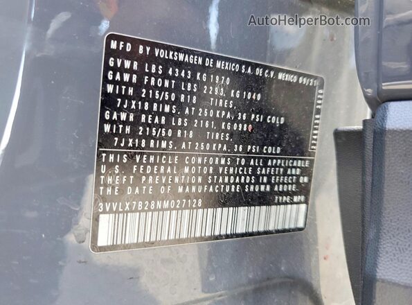 3VVLX7B28NM027128 2022 VOLKSWAGEN TAOS Серый Вид наклейки с VIN-кодом