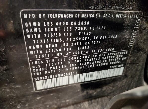 3VVLX7B2XNM056811 2022 VOLKSWAGEN TAOS Black VIN կոդի պիտակի տեսք