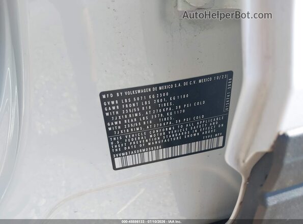 3VVMB7AX0RM038386 2024 VOLKSWAGEN TIGUAN Белый Вид подкапотного пространства