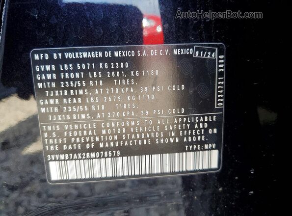 3VVMB7AX2RM078579 2024 VOLKSWAGEN TIGUAN Black VIN կոդի պիտակի տեսք