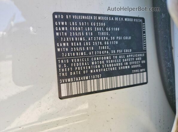 3VVMB7AX4RM110707 2024 VOLKSWAGEN TIGUAN White Vista del compartimento del motor