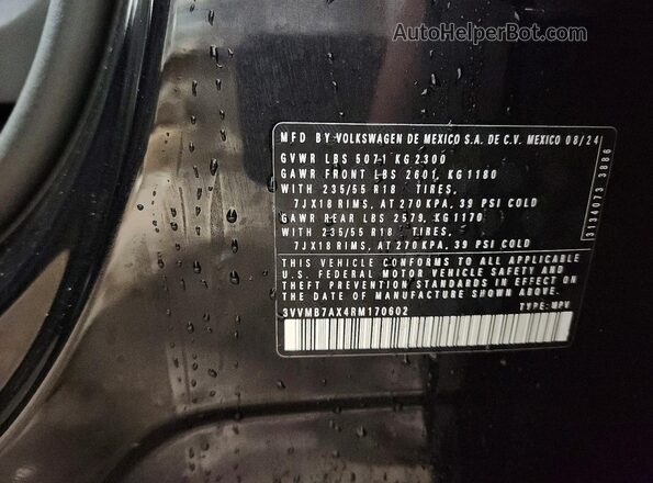 3VVMB7AX4RM170602 2024 VOLKSWAGEN TIGUAN Черный Вид наклейки с VIN-кодом
