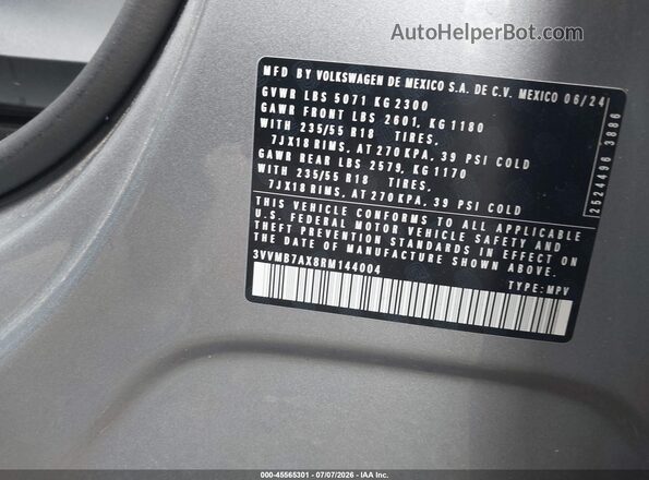 3VVMB7AX8RM144004 2024 VOLKSWAGEN TIGUAN Silver Շարժիչի բաժամունքի տեսք