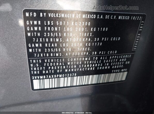 3VVMB7AX9PM012379 2023 VOLKSWAGEN TIGUAN Gray Engine compartment view