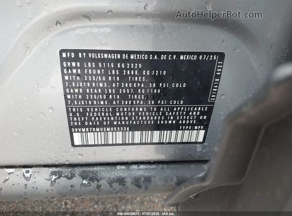 3VVMR7RM0SM053336 2025 VOLKSWAGEN TIGUAN Gray Vista del compartimento del motor