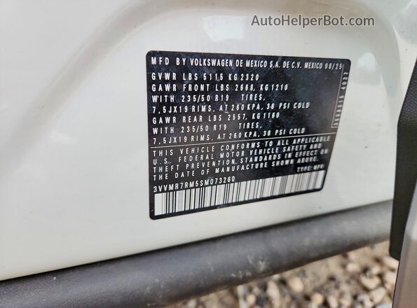 3VVMR7RM5SM073260 2025 VOLKSWAGEN TIGUAN White Widok naklejki z numerem VIN