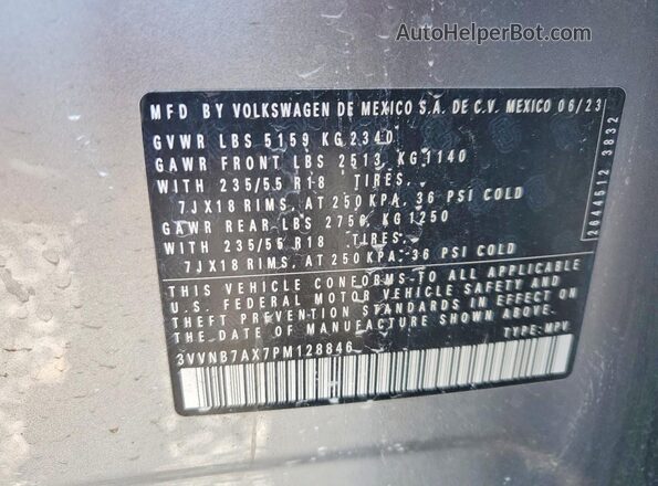 3VVNB7AX7PM128846 2023 VOLKSWAGEN TIGUAN Серебряный Вид наклейки с VIN-кодом