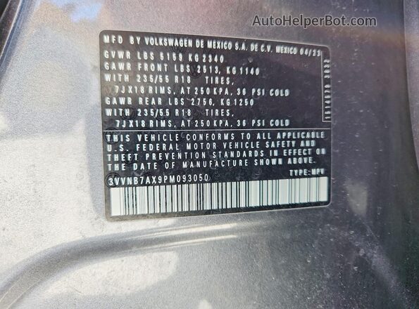 3VVNB7AX9PM093050 2023 VOLKSWAGEN TIGUAN Gray Սալոնի 360 աստիճան տեսք