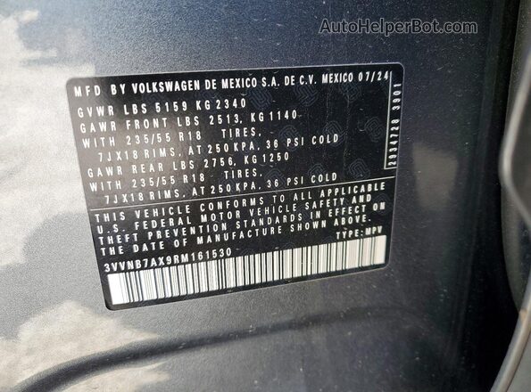 3VVNB7AX9RM161530 2024 VOLKSWAGEN TIGUAN Gray Widok wnętrza 360 stopni