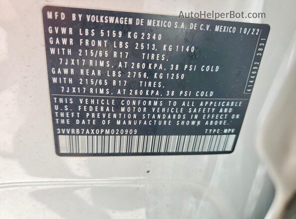 3VVRB7AX0PM020909 2023 VOLKSWAGEN TIGUAN White Սալոնի 360 աստիճան տեսք