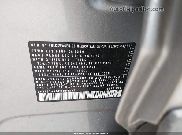 3VVRB7AX3PM099699 2023 VOLKSWAGEN TIGUAN Silver Rear seats view