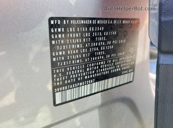 3VVRB7AX5PM072567 2023 VOLKSWAGEN TIGUAN Gray Vista de la etiqueta del VIN