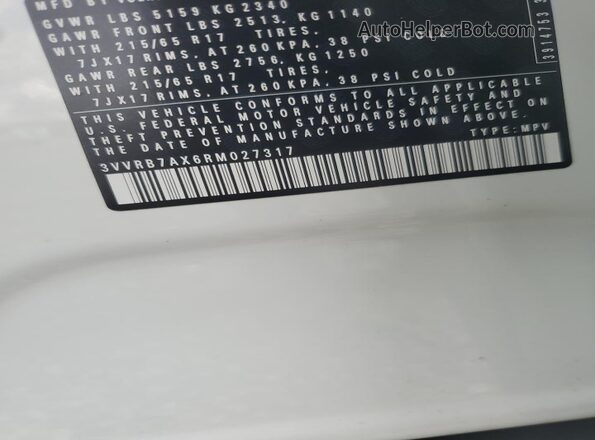 3VVRB7AX6RM027317 2024 VOLKSWAGEN TIGUAN White Вид наклейки з VIN-кодом