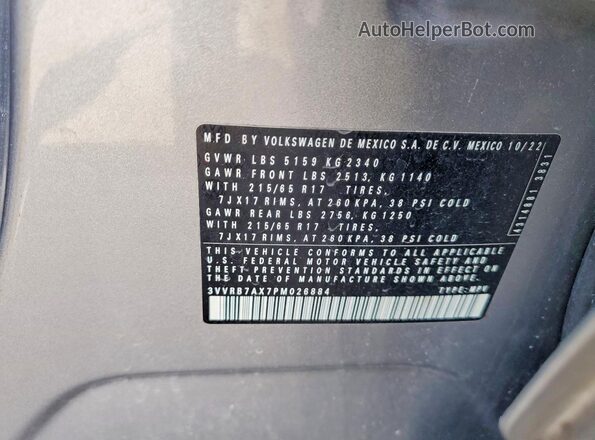 3VVRB7AX7PM026884 2023 VOLKSWAGEN TIGUAN Silver Панорамний вид салону 360°