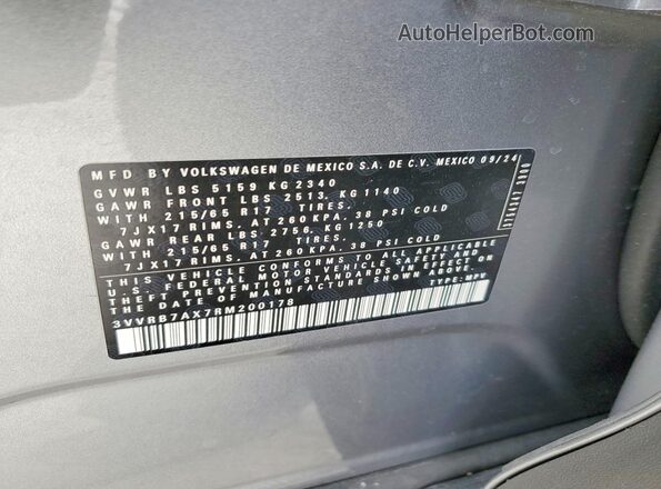 3VVRB7AX7RM200178 2024 VOLKSWAGEN TIGUAN Серебряный Вид наклейки с VIN-кодом