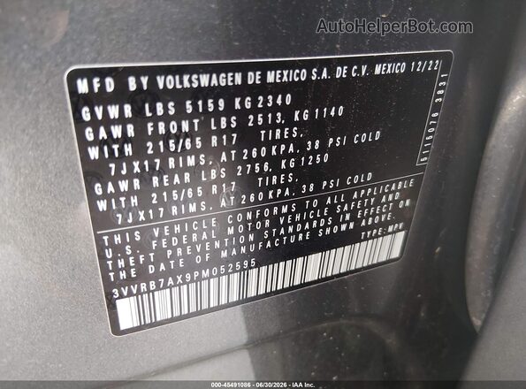 3VVRB7AX9PM052595 2023 VOLKSWAGEN TIGUAN Серый Вид подкапотного пространства