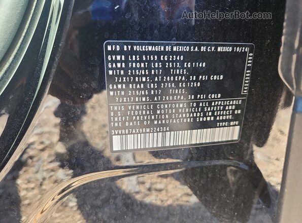 3VVRB7AX9RM224384 2024 VOLKSWAGEN TIGUAN Black Widok naklejki z numerem VIN