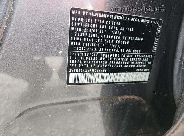 3VVRB7AXXPM044456 2023 VOLKSWAGEN TIGUAN Gray Widok naklejki z numerem VIN