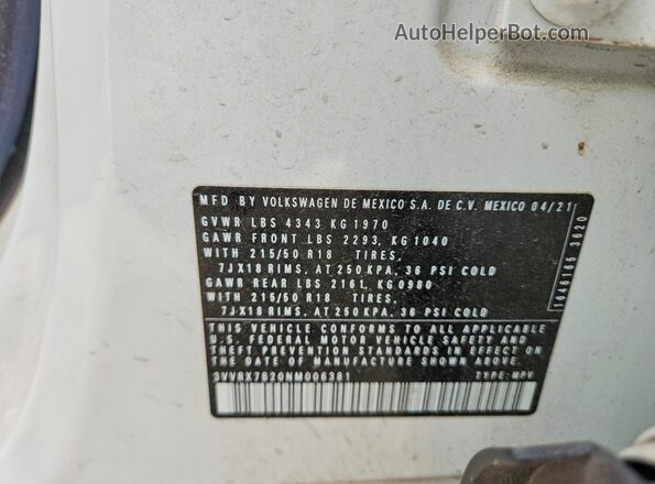 3VVRX7B20NM006381 2022 VOLKSWAGEN TAOS White Вид підкапотного простору