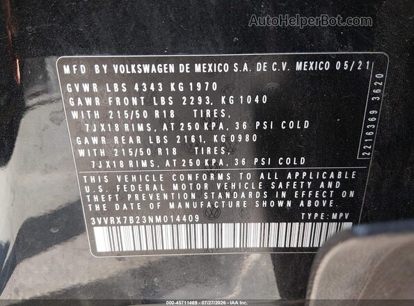 3VVRX7B23NM014409 2022 VOLKSWAGEN TAOS Black Widok komory silnika