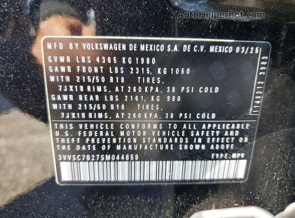 3VVSC7B27SM044859 2025 VOLKSWAGEN TAOS Black VIN კოდის სტიკერის ხედი
