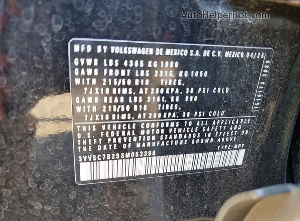3VVSC7B29SM053398 2025 VOLKSWAGEN TAOS Black Vista de la etiqueta del VIN