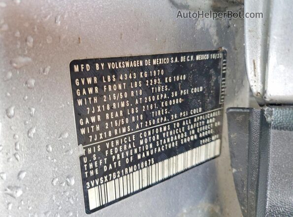 3VVSX7B21RM018675 2024 VOLKSWAGEN TAOS Silver Вид наклейки з VIN-кодом