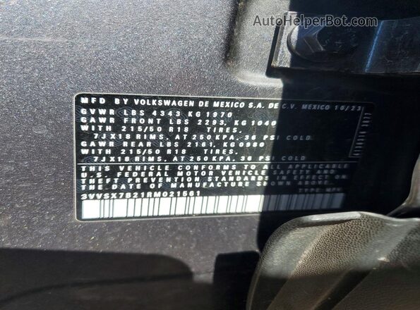 3VVSX7B21RM021561 2024 VOLKSWAGEN TAOS Gray VIN sticker view